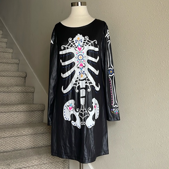 NWOT Suit Yourself Costume Co Sz L Day of the Dead Black Dress - Picture 2 of 12